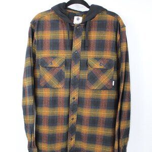 Element Made to Endure SK8R Hooded Flannel-Gold Brown Shirt Jacket Size XXL